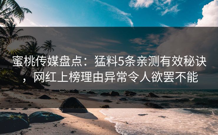 蜜桃传媒盘点：猛料5条亲测有效秘诀，网红上榜理由异常令人欲罢不能