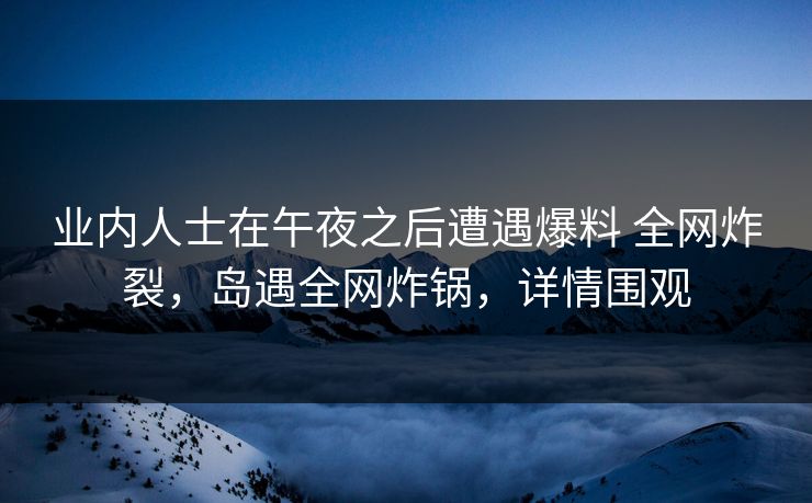 业内人士在午夜之后遭遇爆料 全网炸裂，岛遇全网炸锅，详情围观