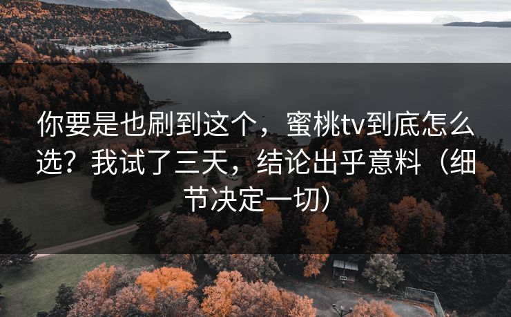 你要是也刷到这个，蜜桃tv到底怎么选？我试了三天，结论出乎意料（细节决定一切）